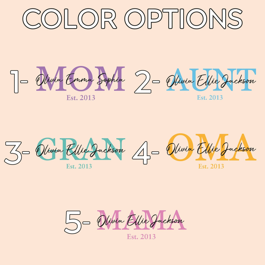 Mom Aunt Gran Oma Mama Custom Kids Names and Date Cotton Canvas Tote Bag Personalized Name and Date Tote Bag