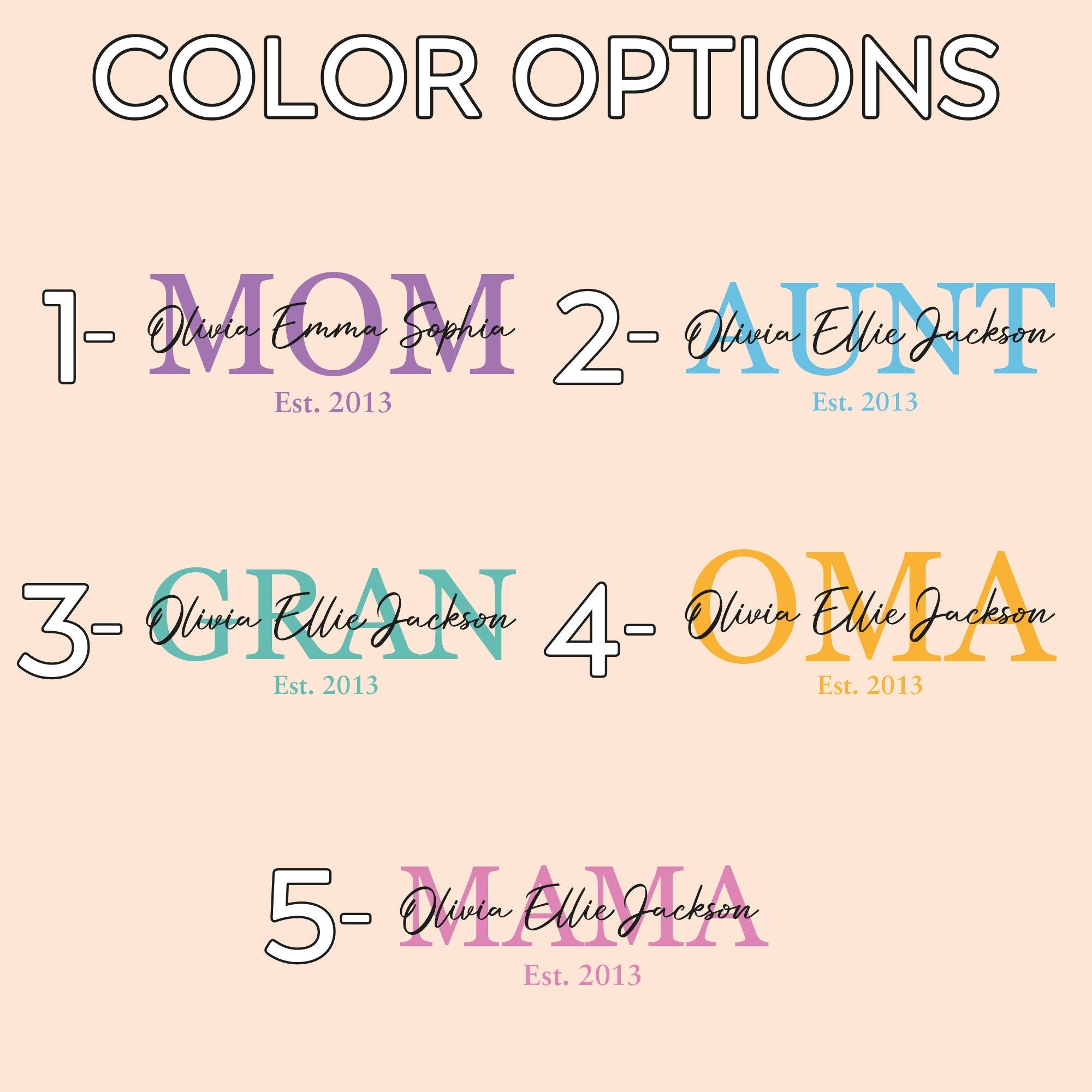 Mom Aunt Gran Oma Mama Custom Kids Names and Date Cotton Canvas Tote Bag Personalized Name and Date Tote Bag