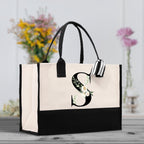 Floral Monogram Beach Canvas Tote Bag Initial Tote Bag Letter Tote Bag Birthday Gift Personalized Tote Bag Personalized Beach Bag