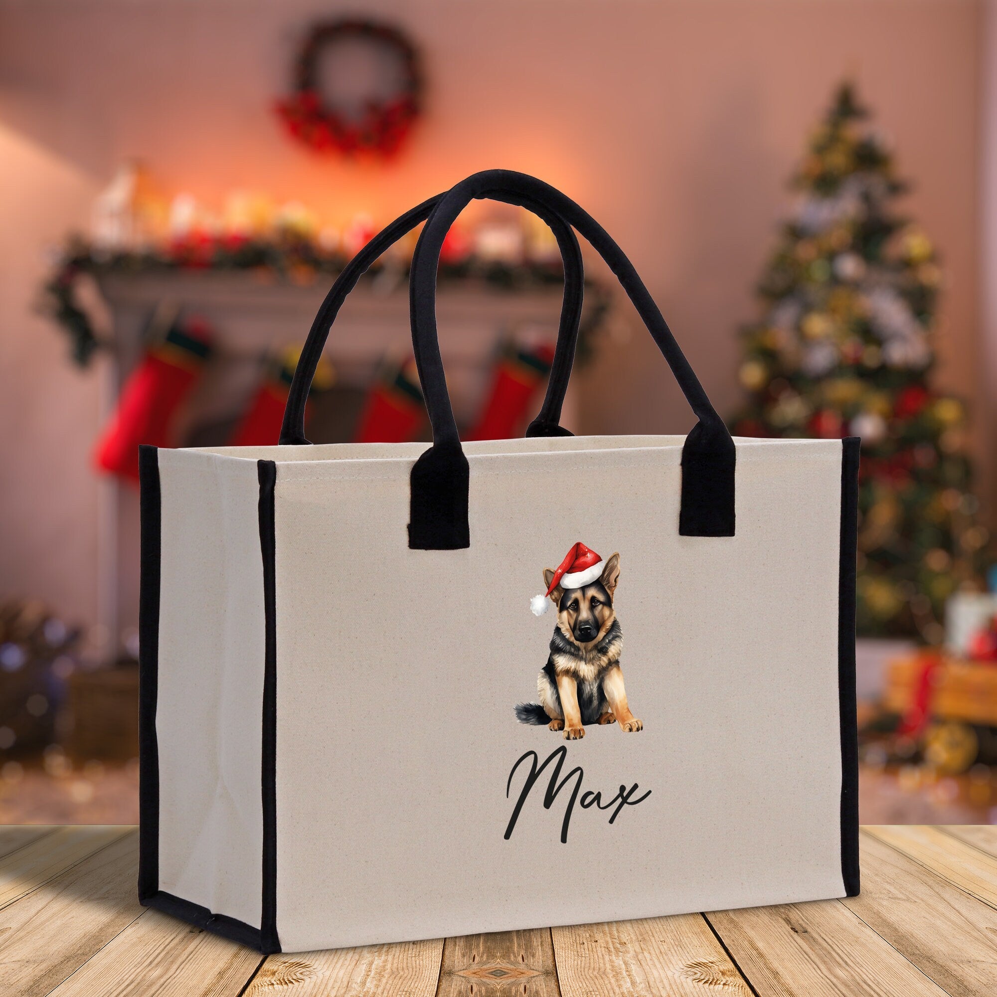 German Shepherd Custom Dog Name Cotton Canvas Tote Bag Custom Pet Lover Gift Pet Portrait Bag Personalized Pet Owner Gift Tote Bag