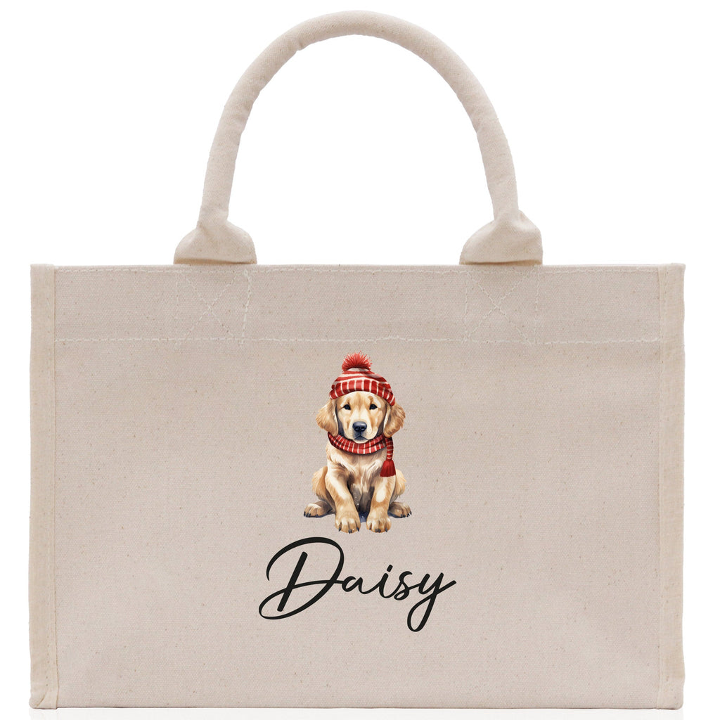 Baby Golden Retriever Custom Name Custom Cotton Canvas Tote Bag Custom Pet Lover Gift Pet Portrait Bag Personalized Pet Owner Gift Tote Bag