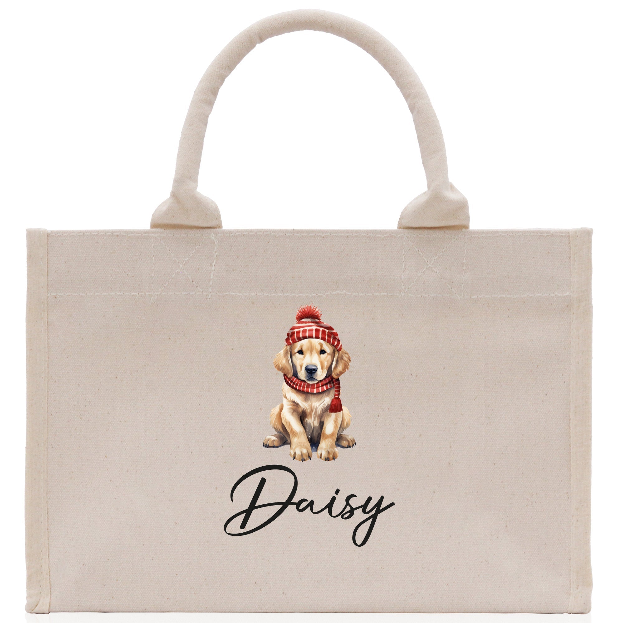 Baby Golden Retriever Custom Name Custom Cotton Canvas Tote Bag Custom Pet Lover Gift Pet Portrait Bag Personalized Pet Owner Gift Tote Bag