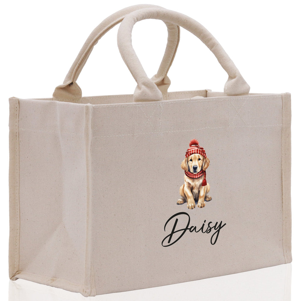Baby Golden Retriever Custom Name Custom Cotton Canvas Tote Bag Custom Pet Lover Gift Pet Portrait Bag Personalized Pet Owner Gift Tote Bag