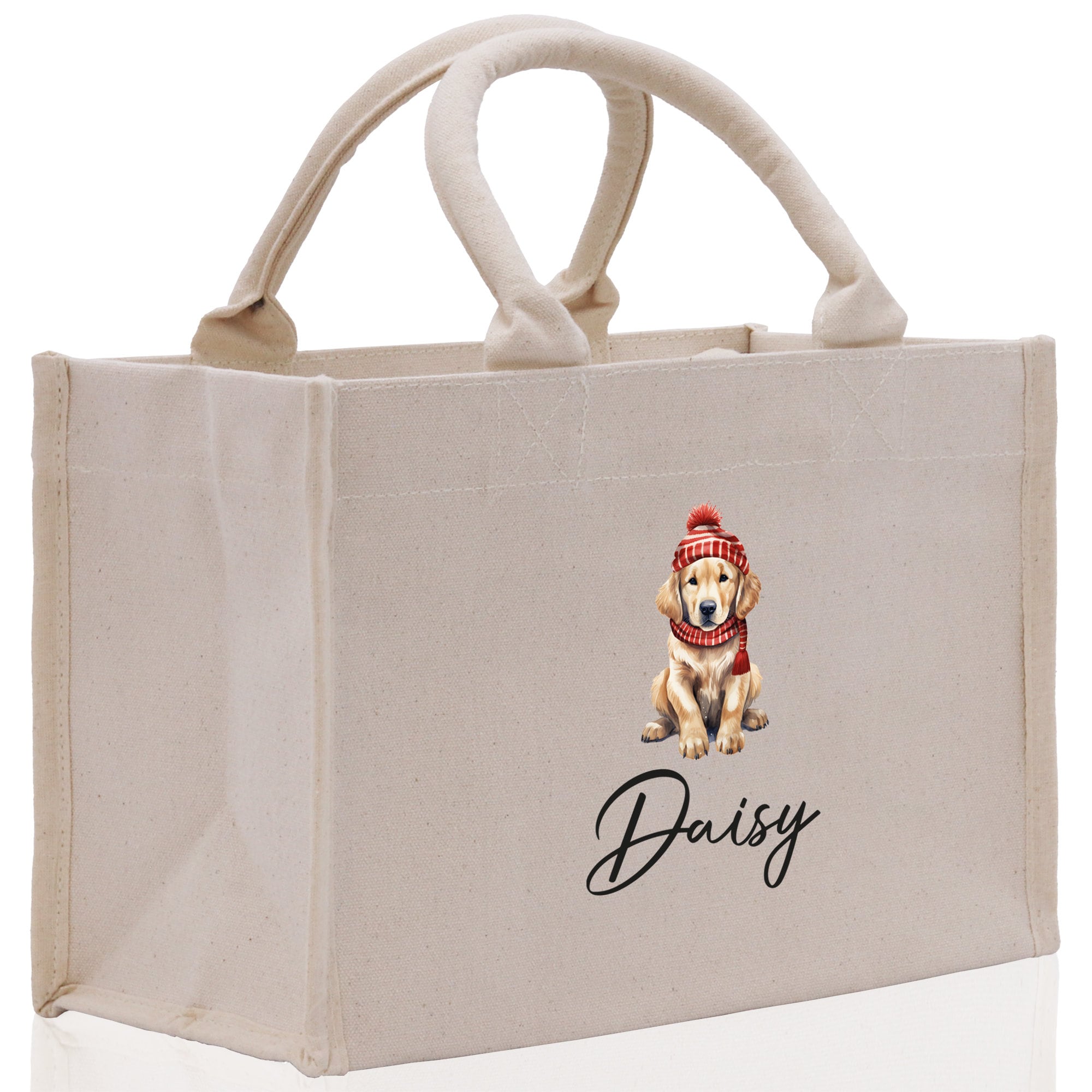 Baby Golden Retriever Custom Name Custom Cotton Canvas Tote Bag Custom Pet Lover Gift Pet Portrait Bag Personalized Pet Owner Gift Tote Bag