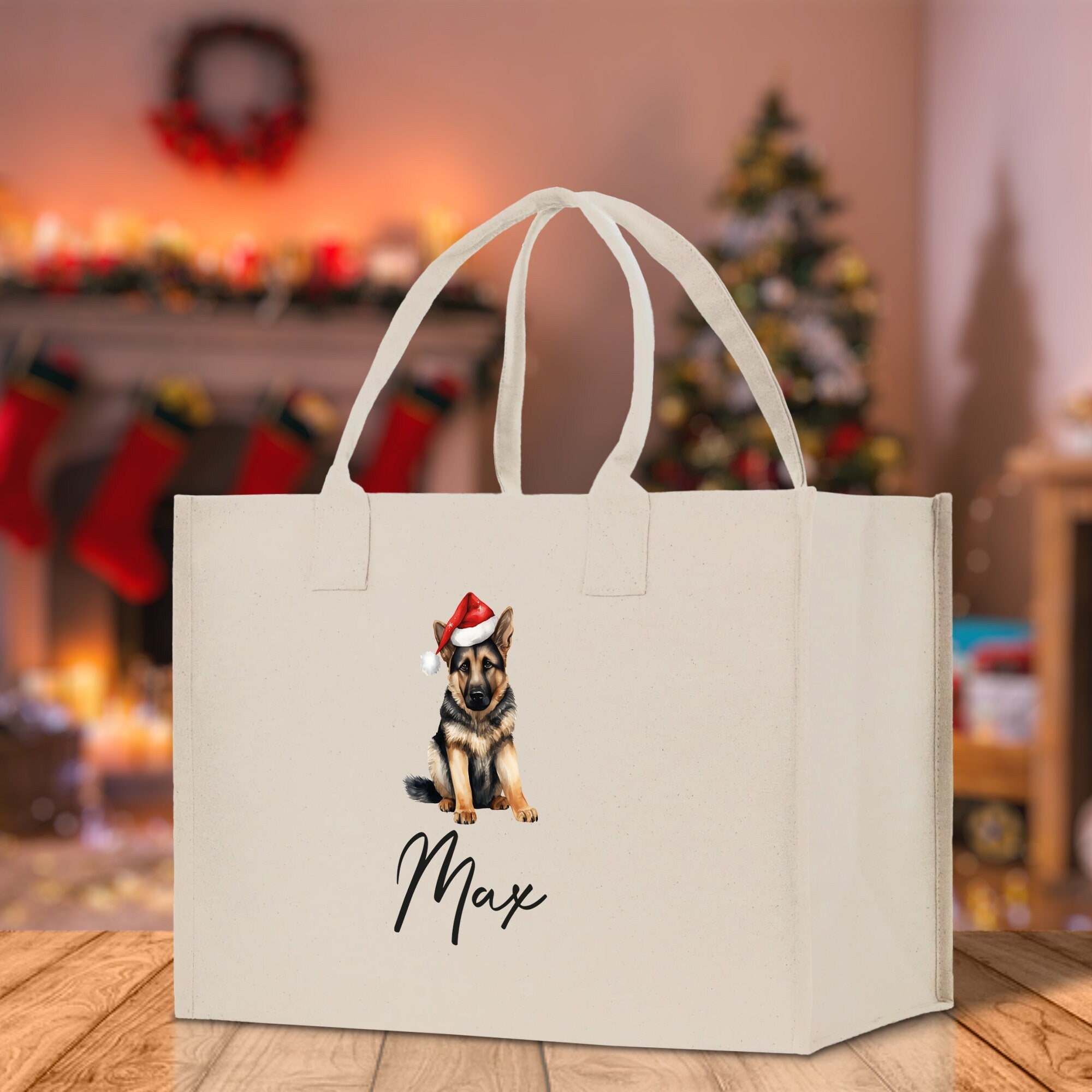 German Shepherd Custom Dog Name Cotton Canvas Tote Bag Custom Pet Lover Gift Pet Portrait Bag Personalized Pet Owner Gift Tote Bag