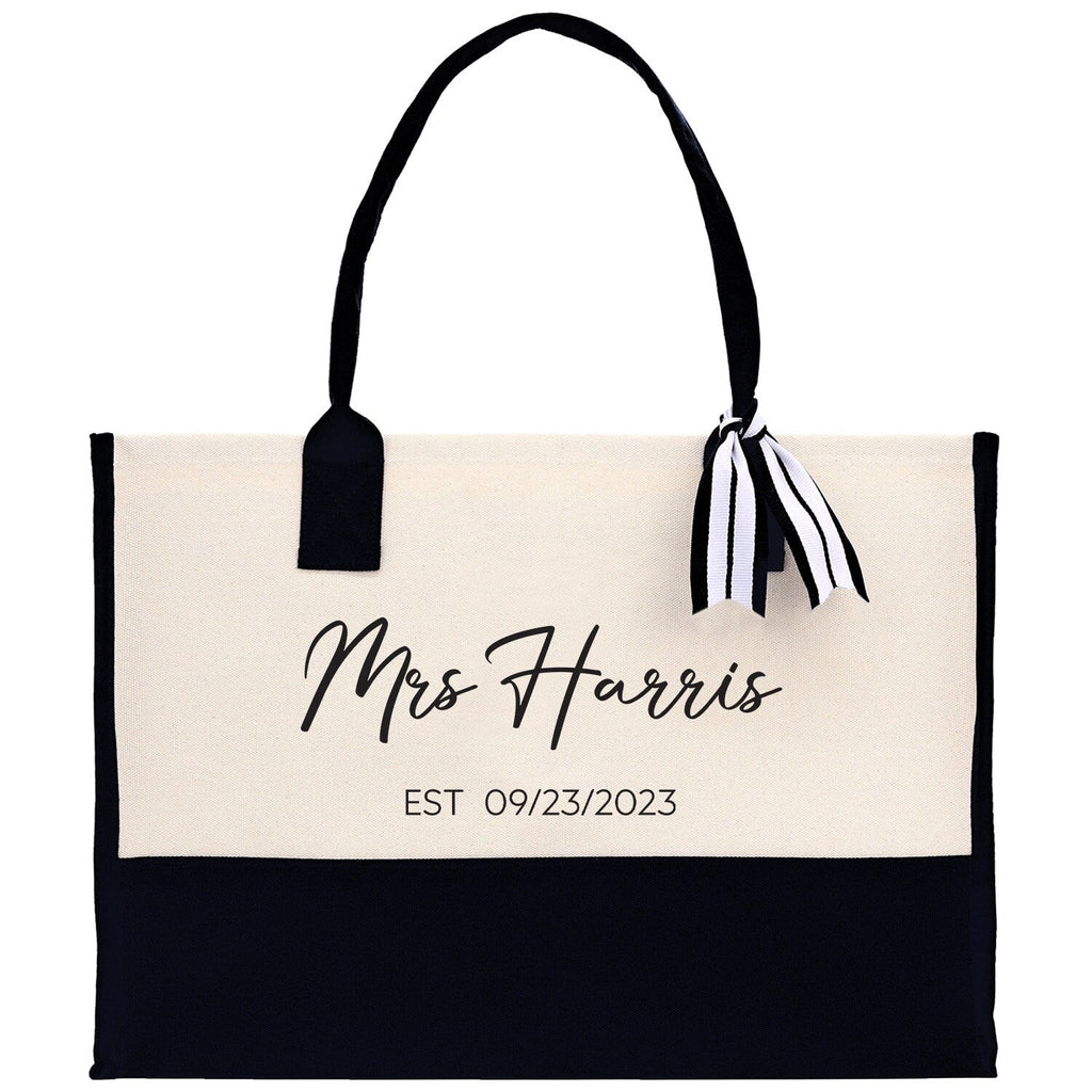 Mrs. Last Name Est Year Tote Bag Personalized Date Wedding Tote Bridal Shower Gift Honeymoon Gift Customized Wedding Gift Bridesmaid Gift