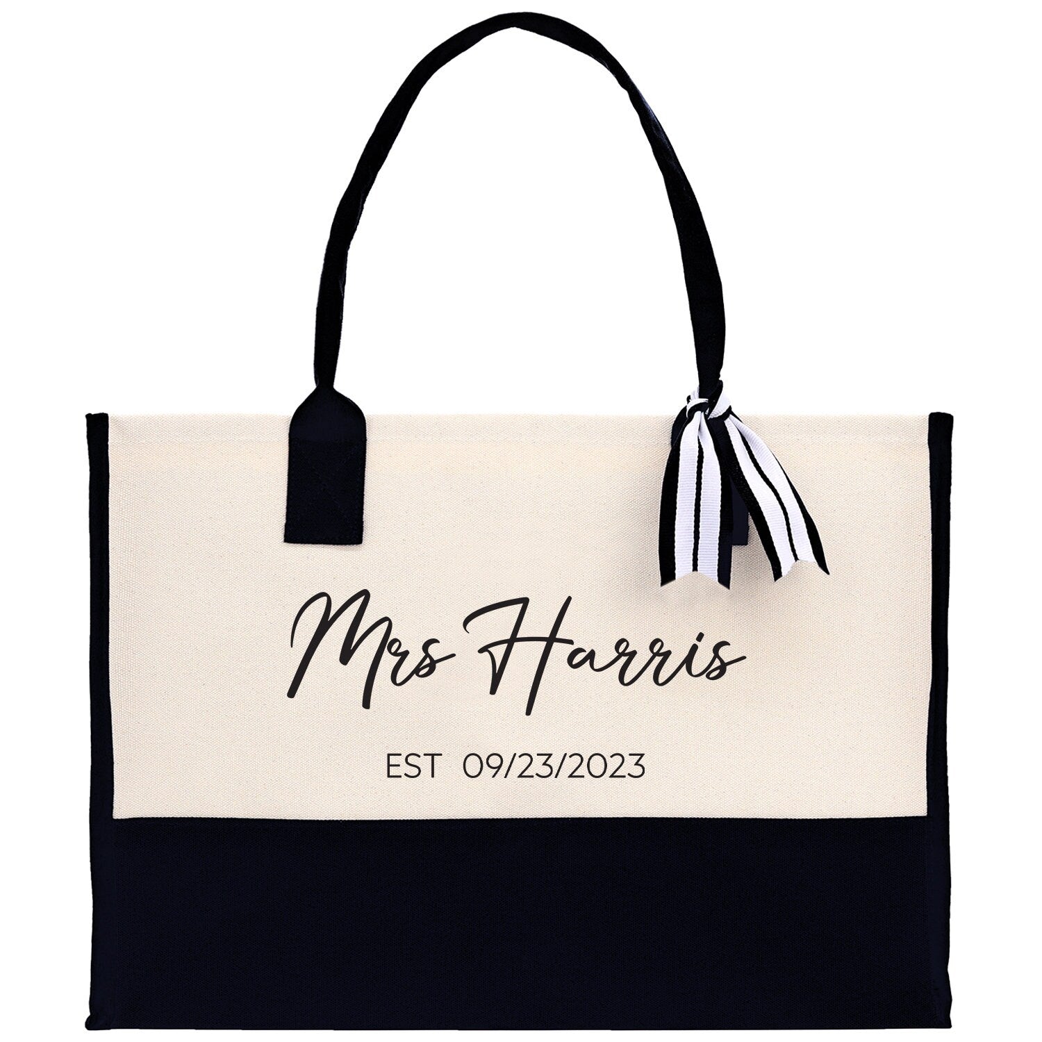 Mrs. Last Name Est Year Tote Bag Personalized Date Wedding Tote Bridal Shower Gift Honeymoon Gift Customized Wedding Gift Bridesmaid Gift
