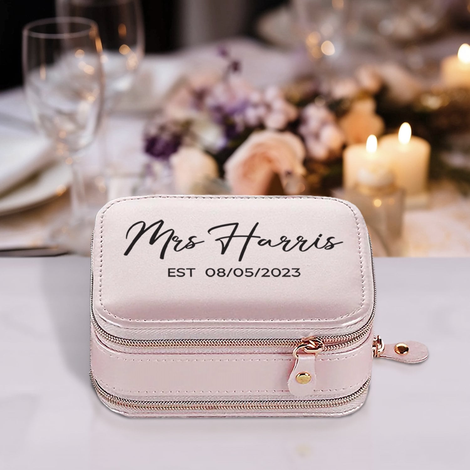 Mrs. Last Name Est Year Jewelry Box Personalized Date Wedding Jewelry Case Bridal Shower Gift Honeymoon Gift Customized Gift Bridesmaid Gift