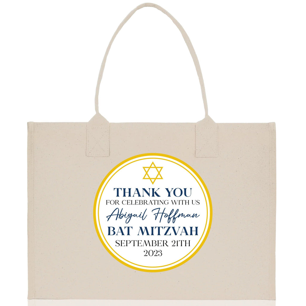Thank You Bat Mitzvah Custom Name and Date Cotton Canvas Personalized Tote Bag Jewish Celebration Bag