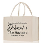 From Generation To Generation Bat Mitzvah Custom Name and Date Cotton Canvas Personalized Tote Bag Jewish Celebration Bag