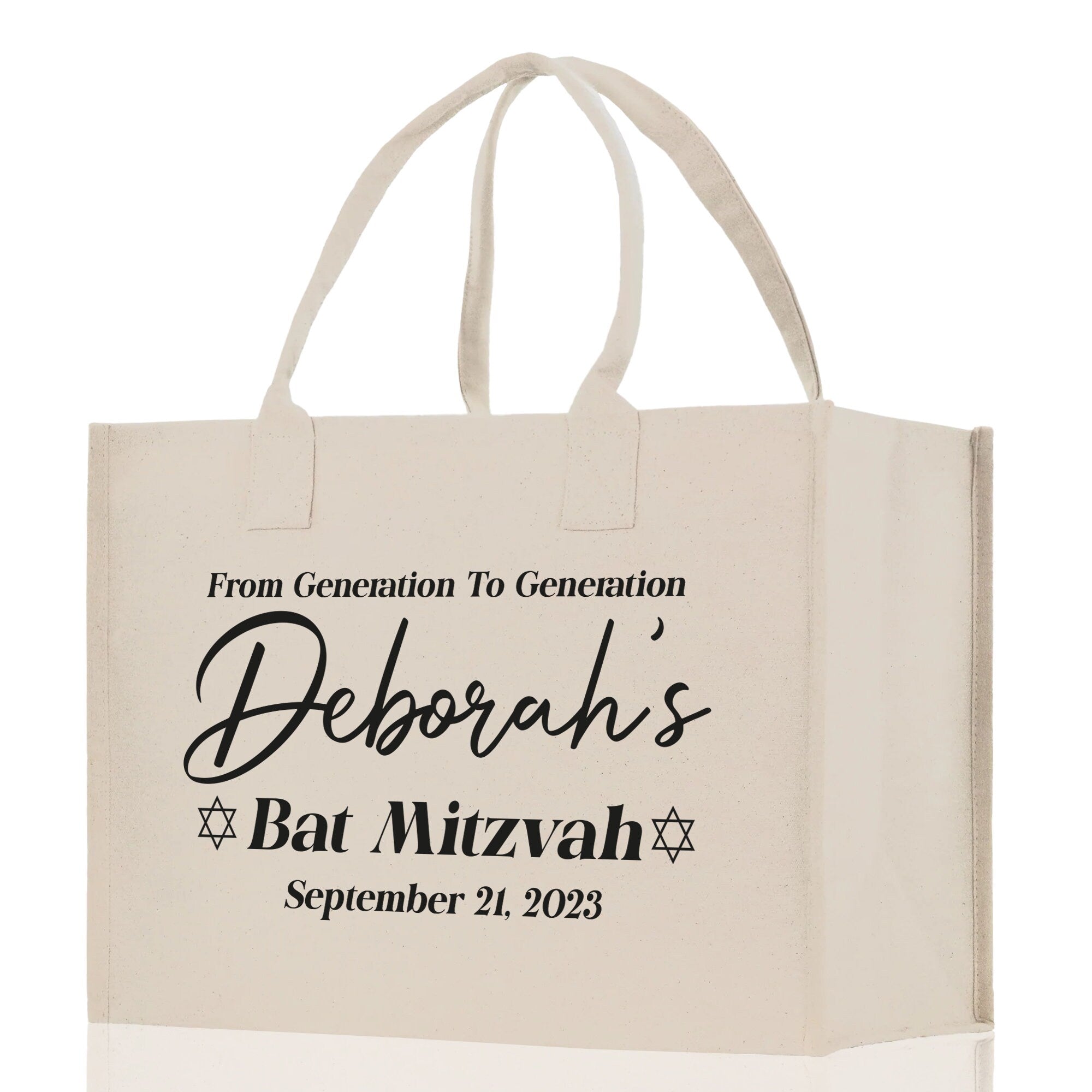 From Generation To Generation Bat Mitzvah Custom Name and Date Cotton Canvas Personalized Tote Bag Jewish Celebration Bag