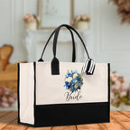 Bride Bouquet Blue Roses Bouquet 100% Cotton Canvas Bridal Party Tote Bag Bridal Chic Tote Bags Wedding Totes