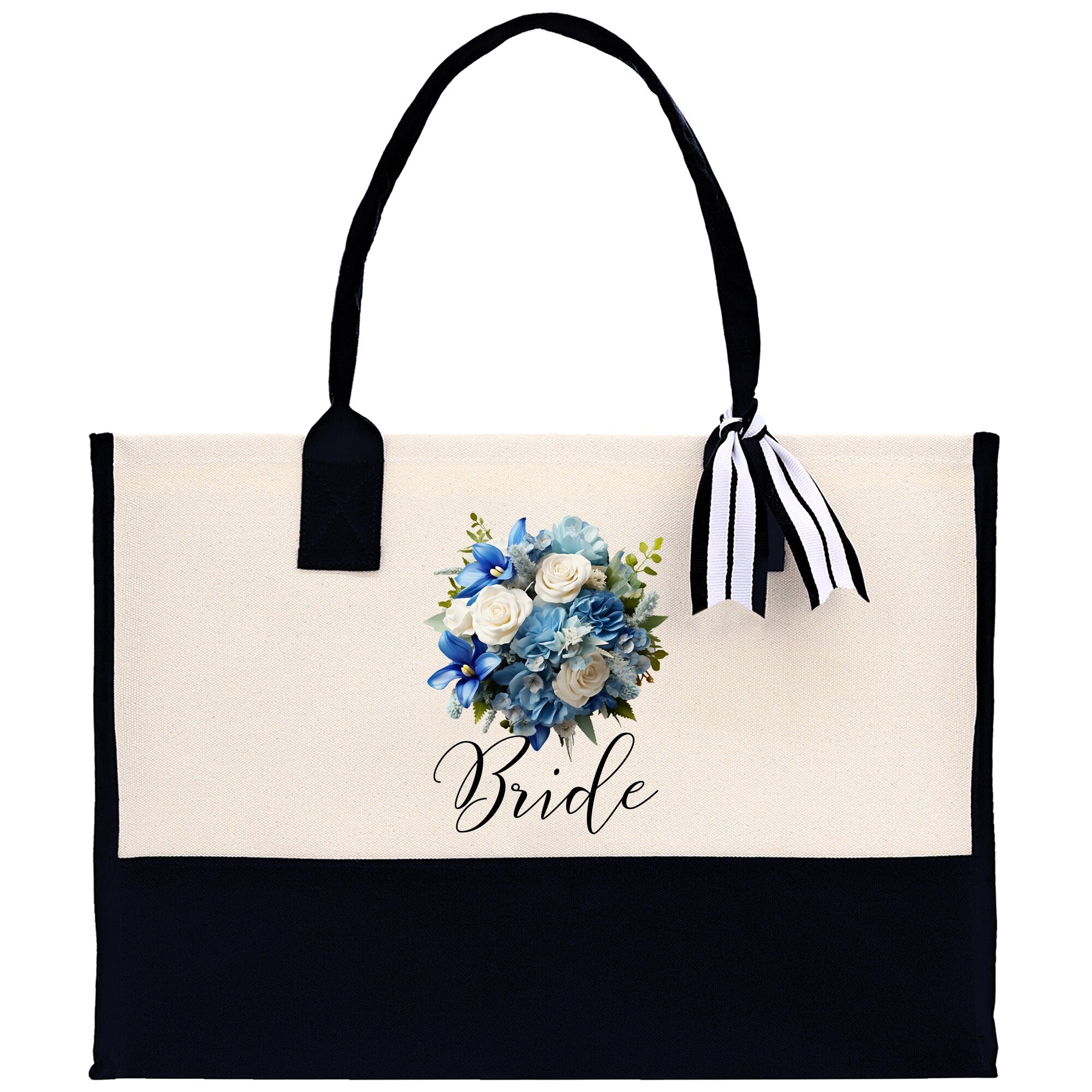 Bride Bouquet Blue Roses Bouquet 100% Cotton Canvas Bridal Party Tote Bag Bridal Chic Tote Bags Wedding Totes