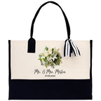 Bride Bouquet White Flowers Bouquet Custom Mr. & Mrs. Last Name Year Tote Bag Personalized Wedding Tote Bridal Shower Gift Honeymoon Gift