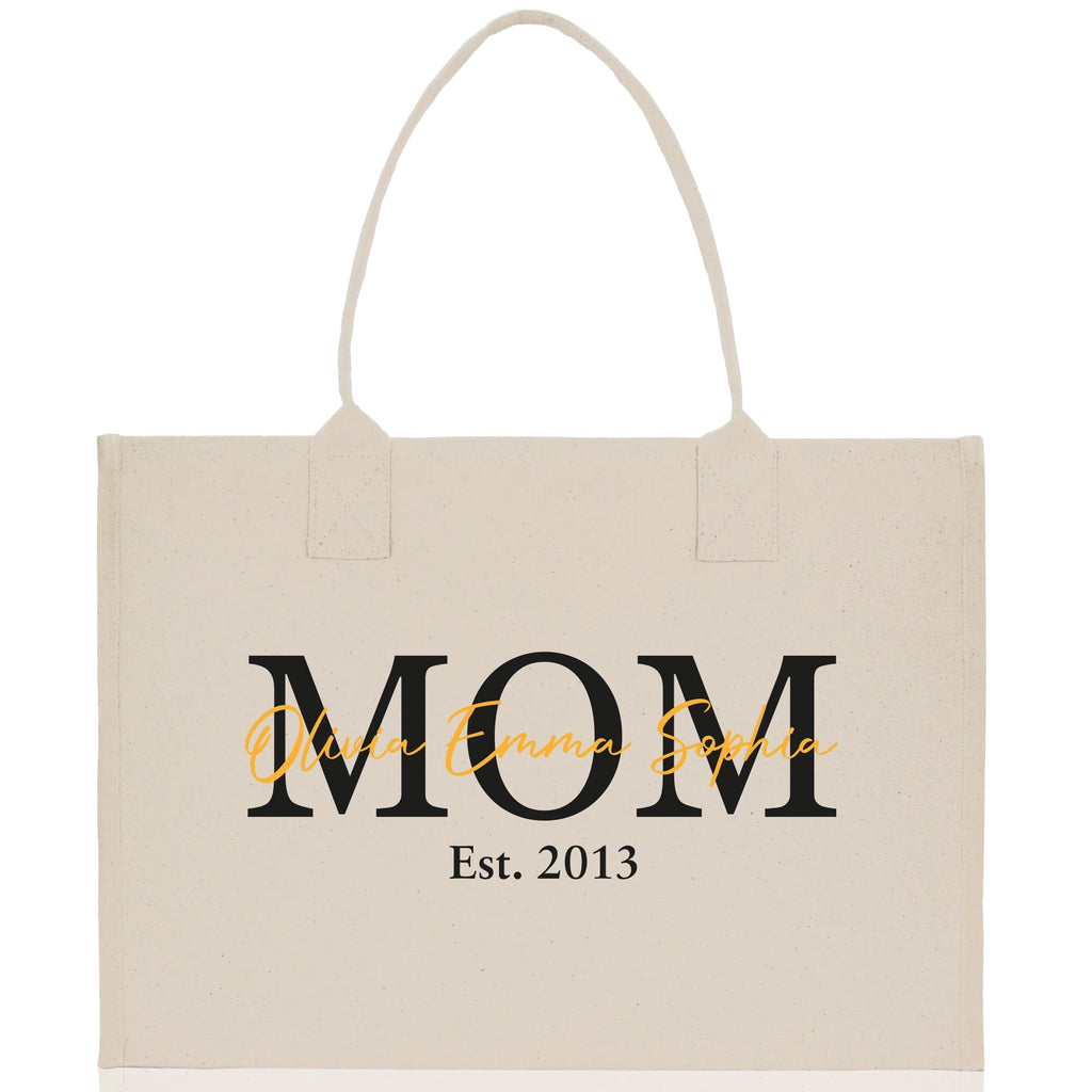 Mom Aunt Gran Oma Mama Custom Kids Names and Date Cotton Canvas Tote Bag Personalized Name and Date Tote Bag
