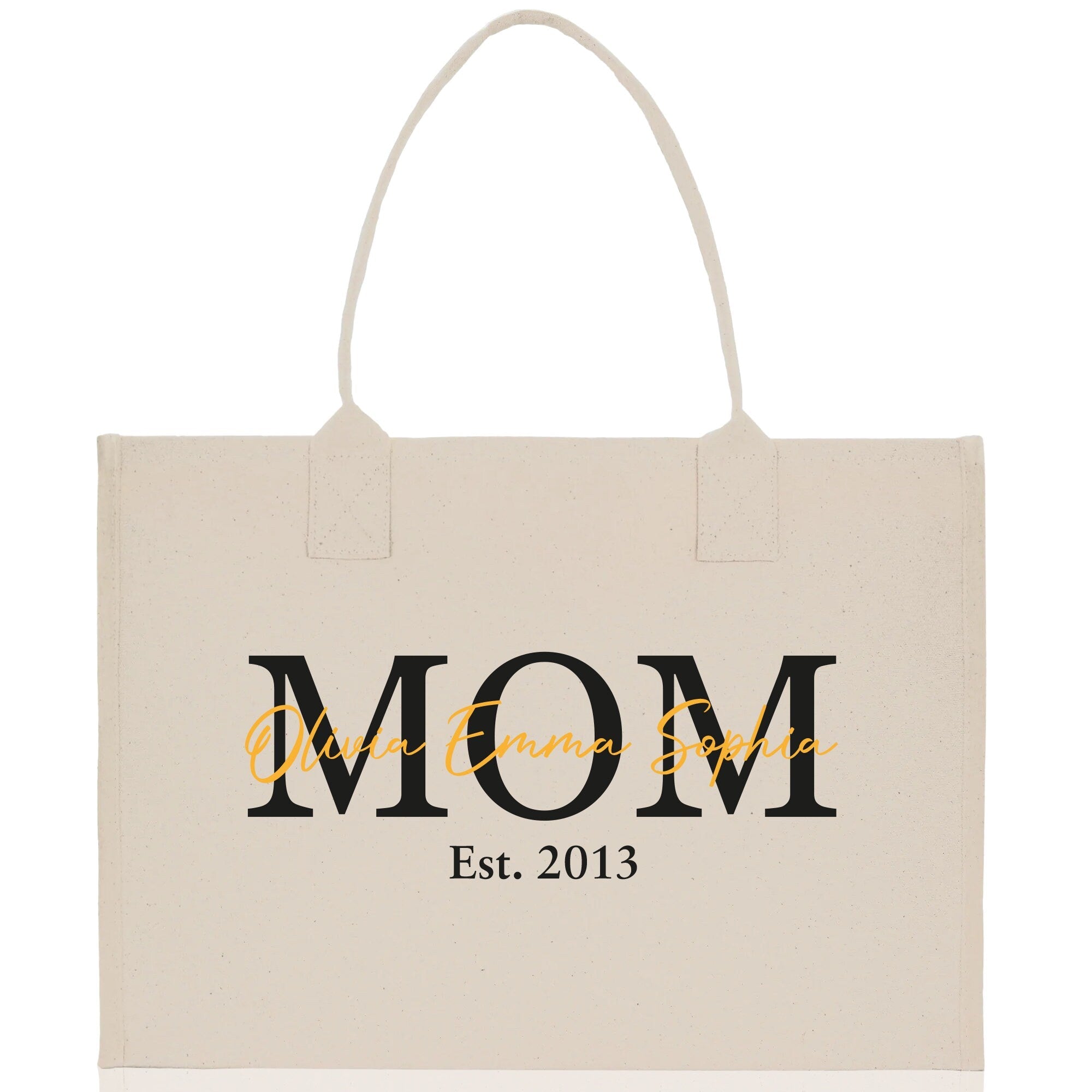 Mom Aunt Gran Oma Mama Custom Kids Names and Date Cotton Canvas Tote Bag Personalized Name and Date Tote Bag