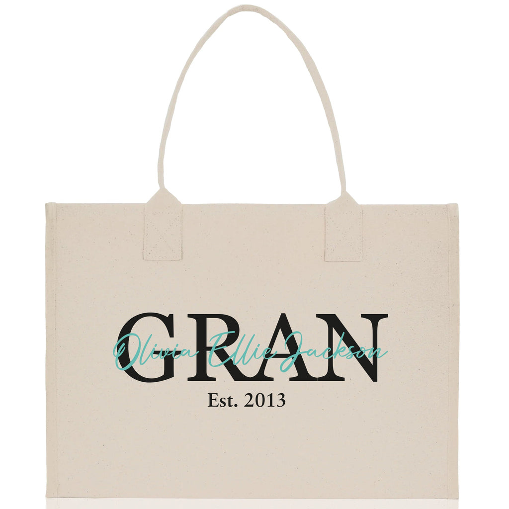 Mom Aunt Gran Oma Mama Custom Kids Names and Date Cotton Canvas Tote Bag Personalized Name and Date Tote Bag