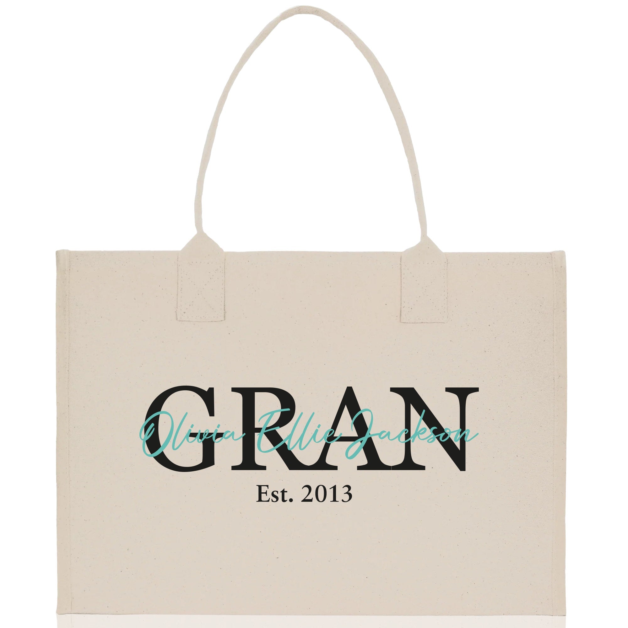 Mom Aunt Gran Oma Mama Custom Kids Names and Date Cotton Canvas Tote Bag Personalized Name and Date Tote Bag