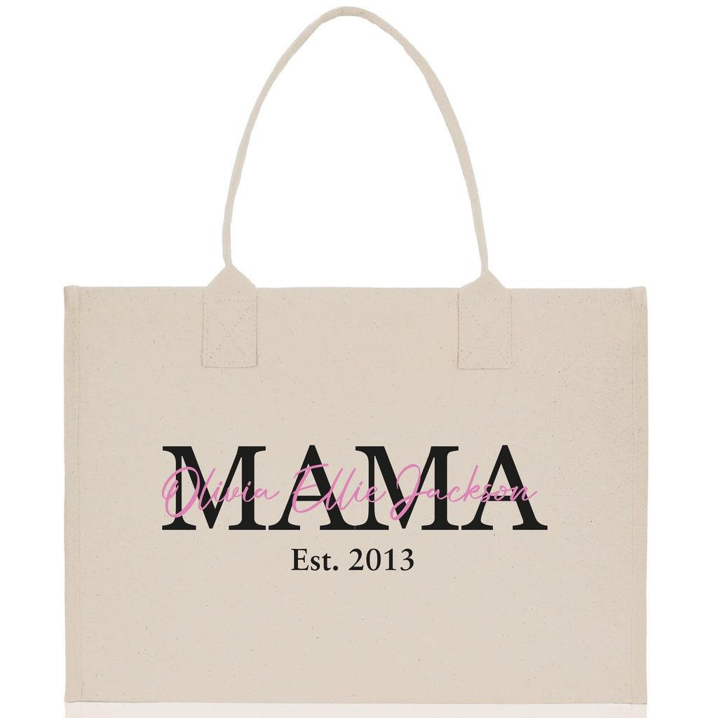 Mom Aunt Gran Oma Mama Custom Kids Names and Date Cotton Canvas Tote Bag Personalized Name and Date Tote Bag