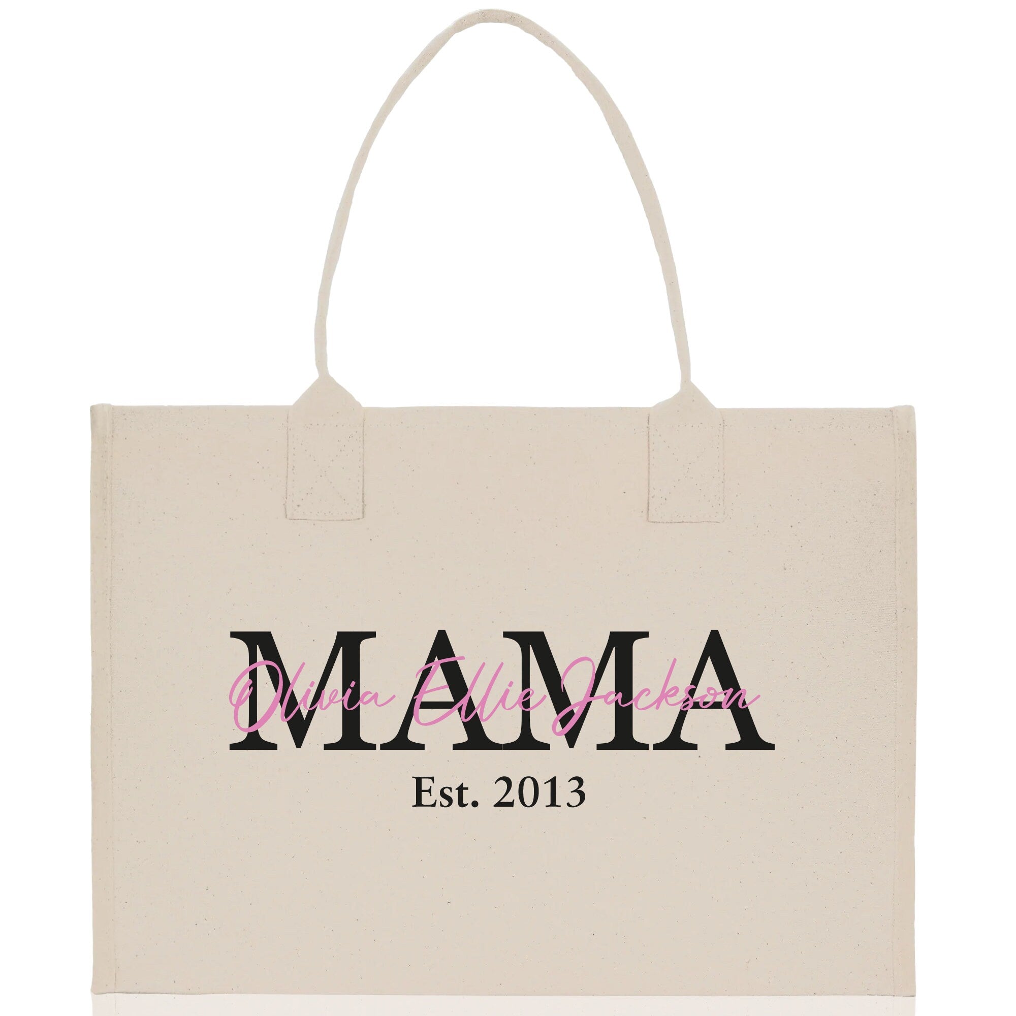 Mom Aunt Gran Oma Mama Custom Kids Names and Date Cotton Canvas Tote Bag Personalized Name and Date Tote Bag