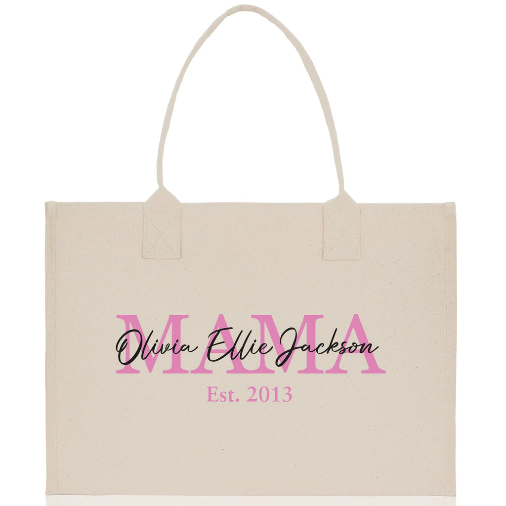 Mom Aunt Gran Oma Mama Custom Kids Names and Date Cotton Canvas Tote Bag Personalized Name and Date Tote Bag