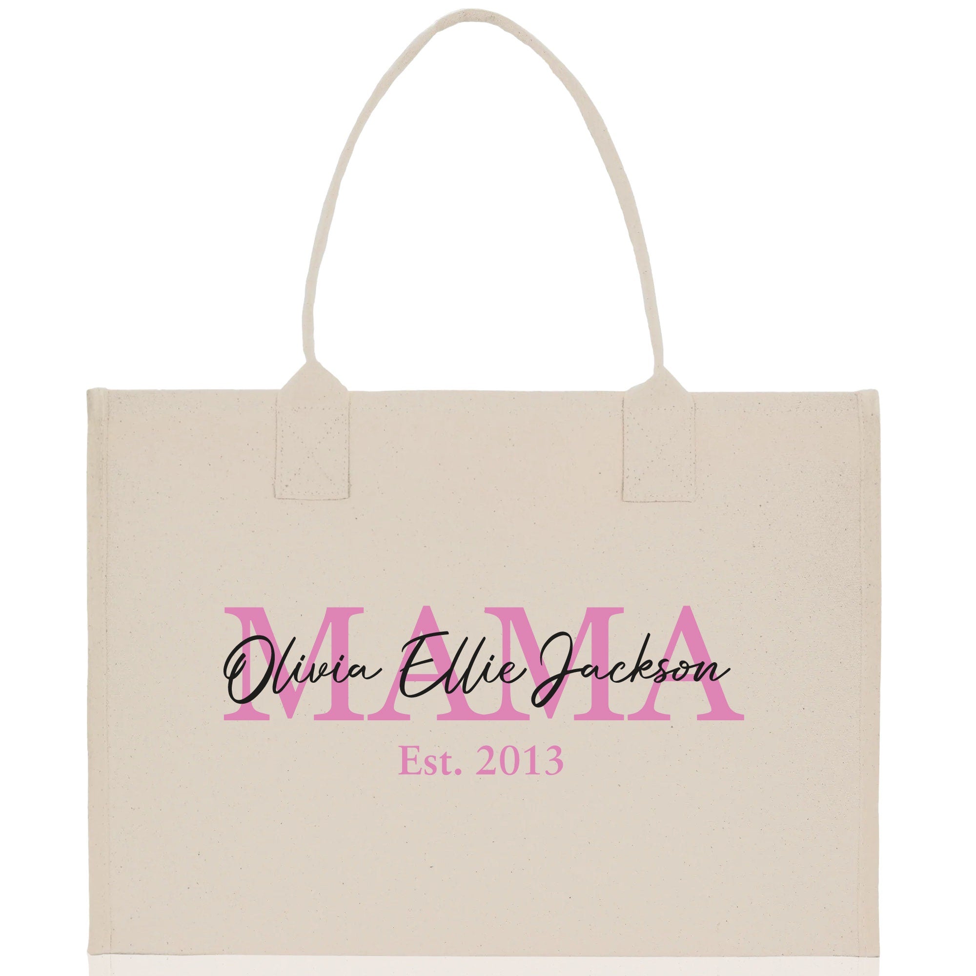 Mom Aunt Gran Oma Mama Custom Kids Names and Date Cotton Canvas Tote Bag Personalized Name and Date Tote Bag