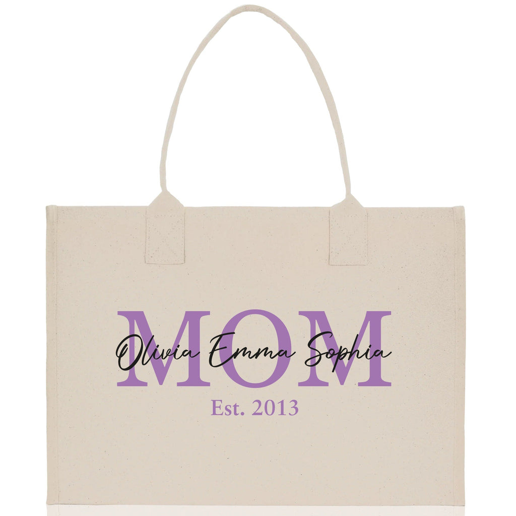Mom Aunt Gran Oma Mama Custom Kids Names and Date Cotton Canvas Tote Bag Personalized Name and Date Tote Bag