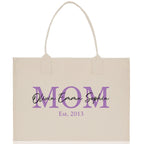 Mom Aunt Gran Oma Mama Custom Kids Names and Date Cotton Canvas Tote Bag Personalized Name and Date Tote Bag