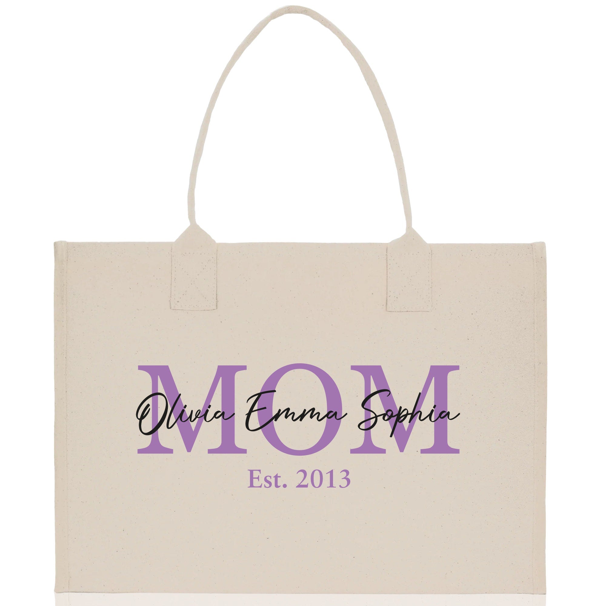 Mom Aunt Gran Oma Mama Custom Kids Names and Date Cotton Canvas Tote Bag Personalized Name and Date Tote Bag