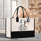 Floral Initial and Name Cotton Canvas Tote Bag Personalized Bridesmaid Gift Bag Wedding Birthday Gift Custom Name Tote Wedding Gift