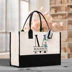 Floral Initial and Name Cotton Canvas Tote Bag Personalized Bridesmaid Gift Bag Wedding Birthday Gift Custom Name Tote Wedding Gift