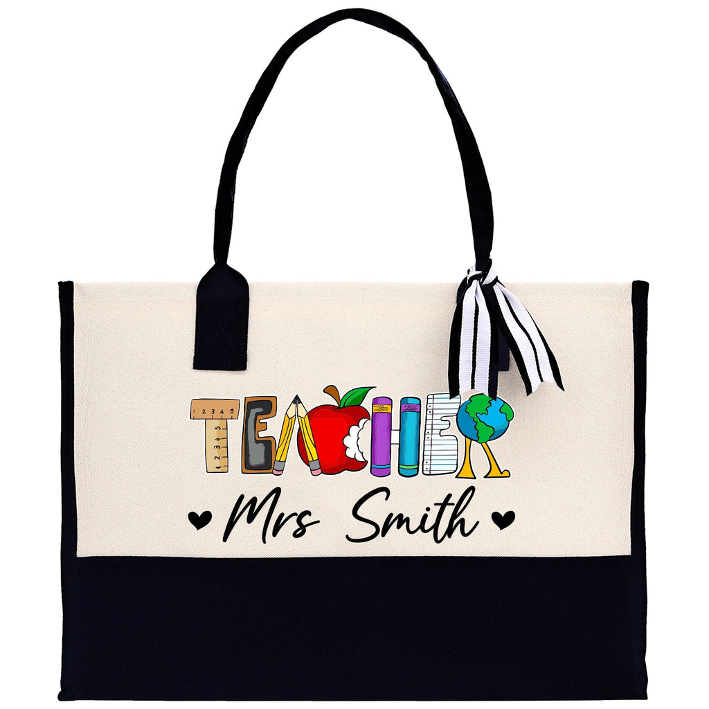 Personalized Teacher Cotton Canvas Tote Bag Gift for Teachers Teacher Life Tote Custom Teacher Appreciation Gift Bag Teacher Name Bag