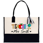 Personalized Teacher Cotton Canvas Tote Bag Gift for Teachers Teacher Life Tote Custom Teacher Appreciation Gift Bag Teacher Name Bag