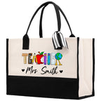 Personalized Teacher Cotton Canvas Tote Bag Gift for Teachers Teacher Life Tote Custom Teacher Appreciation Gift Bag Teacher Name Bag