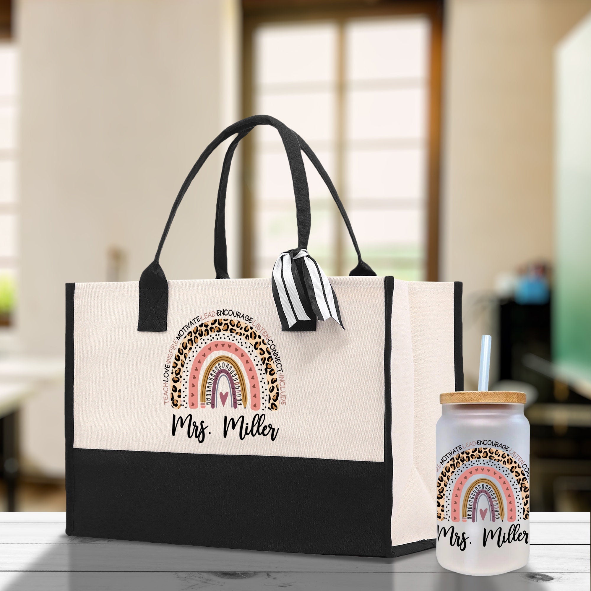 Personalized Teacher Cotton Canvas Tote Bag Gift for Teachers Teacher Life Tote Custom Teacher Appreciation Gift Bag Teacher Name Bag