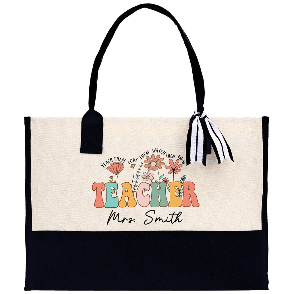 Teacher Floral Tote Bag Teacher Wildflower Graphic Tote Teacher Life Tote Bag Teacher Flower Bag Gift for Teacher Wildflower Book Bag