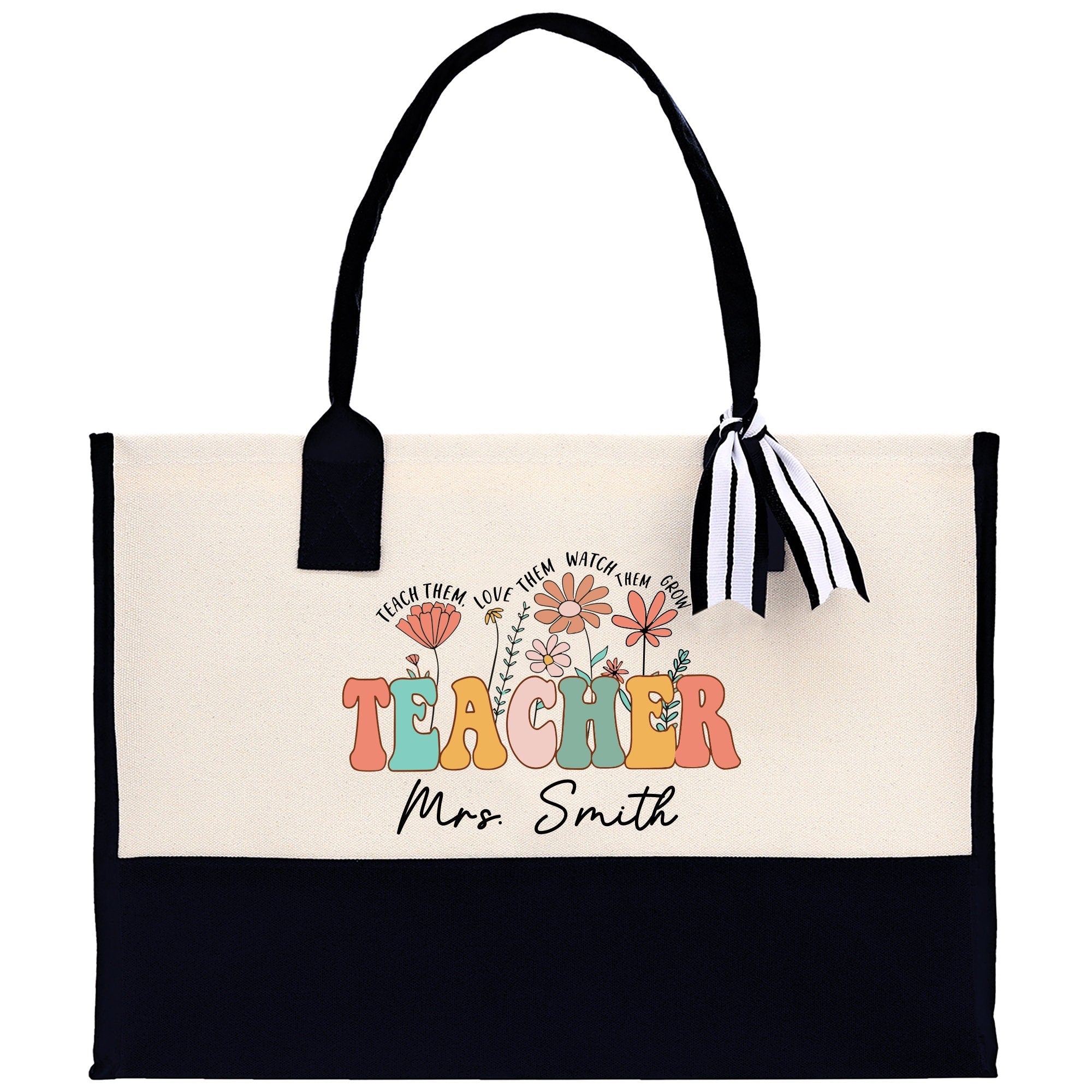 Teacher Floral Tote Bag Teacher Wildflower Graphic Tote Teacher Life Tote Bag Teacher Flower Bag Gift for Teacher Wildflower Book Bag