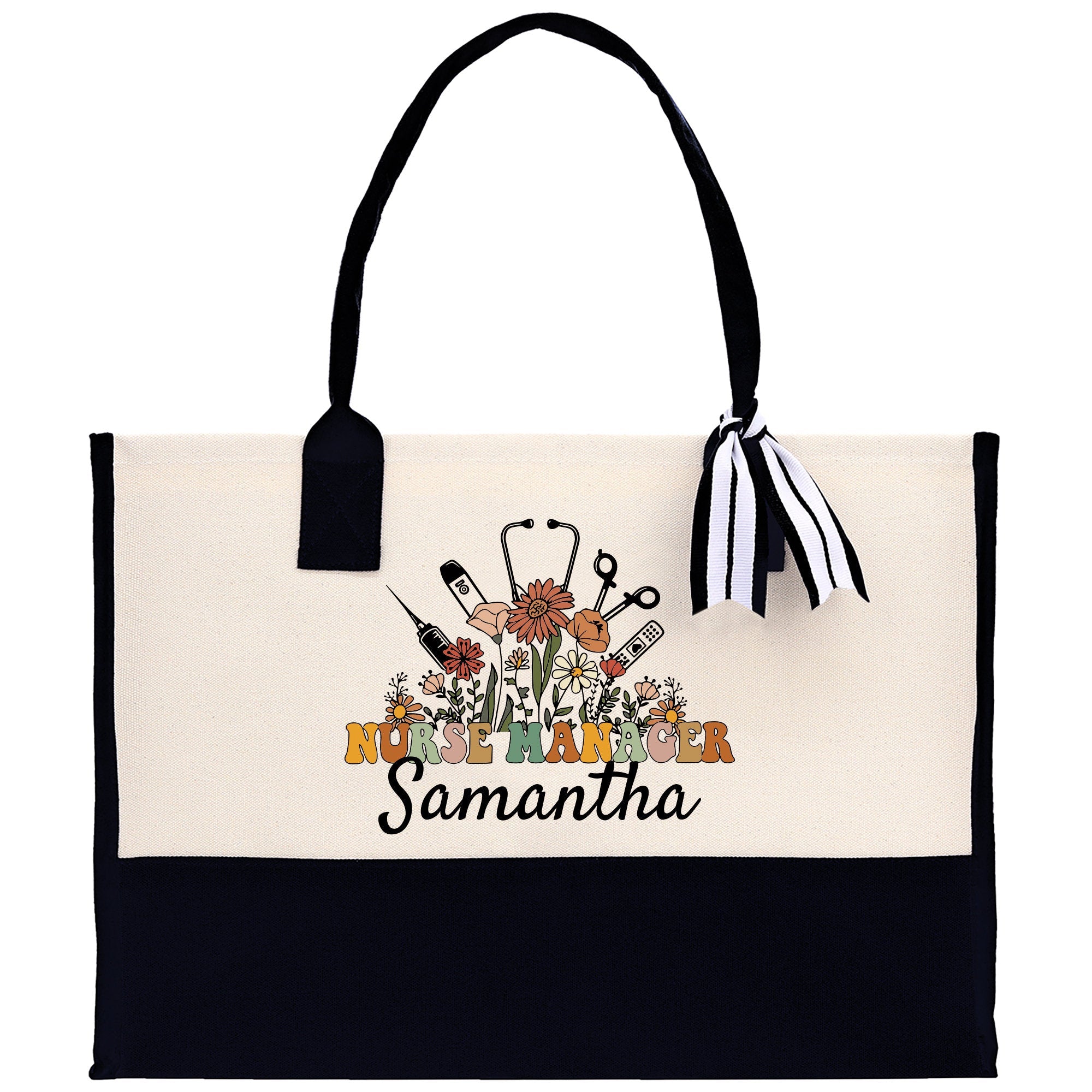 Floral Nurse Manager Name Custom Cotton Canvas Tote Bag Personalized Tote Bag Nurse Gift Registered Nurse Tote RN Tote RN Gift