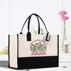 Floral Love Them Raise Them Kind Watch Them Grow Mama Cotton Canvas Tote Bag Mom Gift Mom Shopping Bag Best Mom Ever Bag Boy Girl Mama Tote