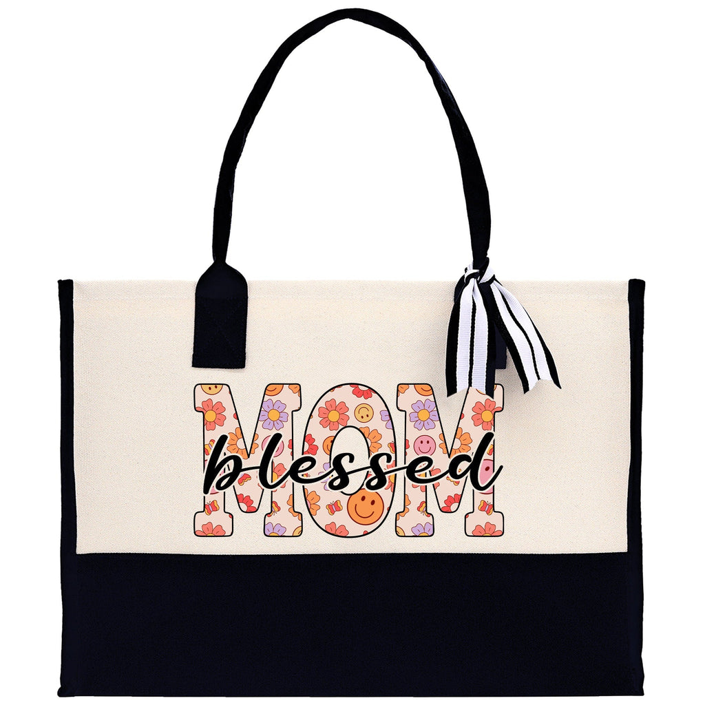 Cute Floral Blessed Mom Cotton Canvas Tote Bag Mom Gift Mom Bag Mom Shopping Bag New Mom Gift Best Mom Ever Bag Boy Girl Mama Tote