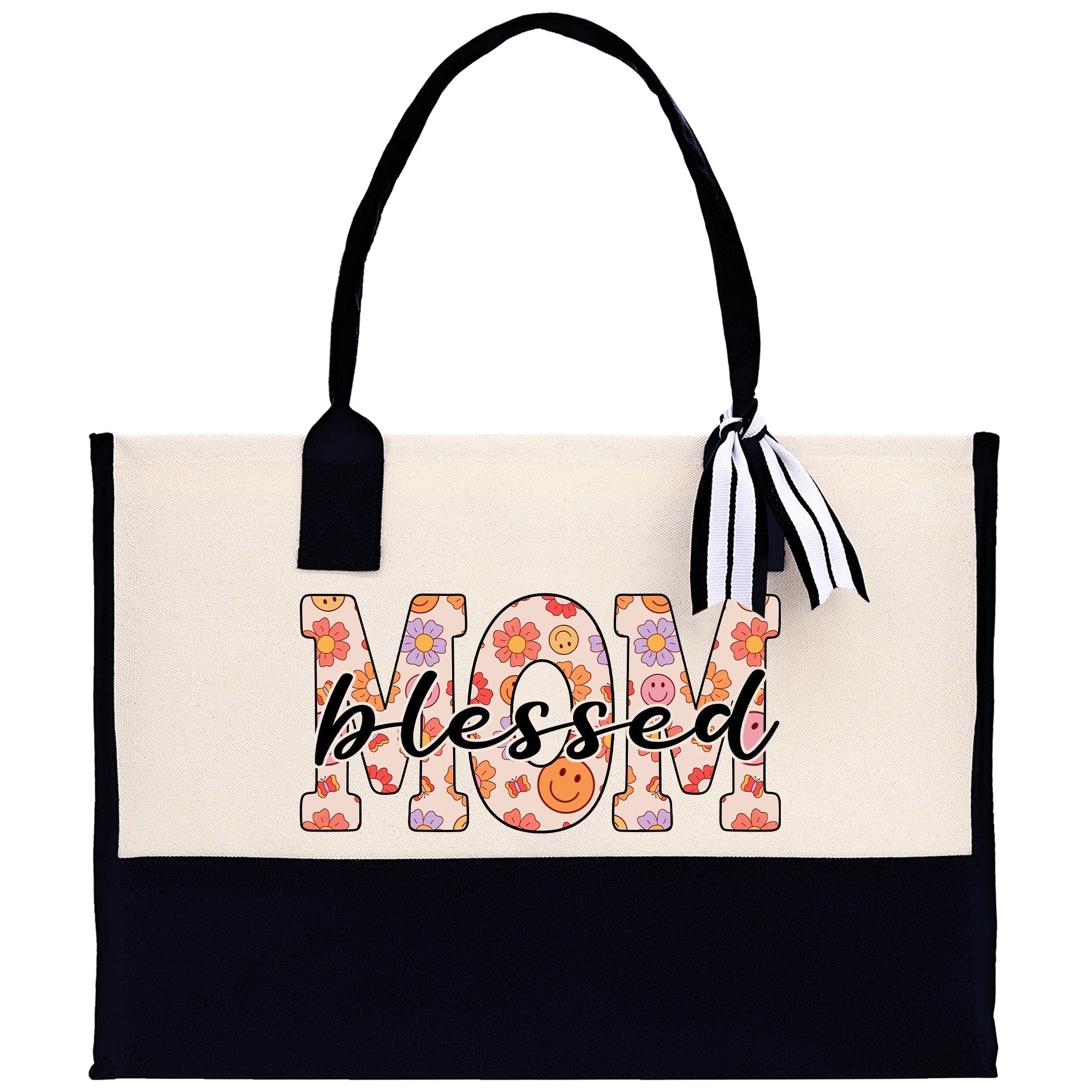 Cute Floral Blessed Mom Cotton Canvas Tote Bag Mom Gift Mom Bag Mom Shopping Bag New Mom Gift Best Mom Ever Bag Boy Girl Mama Tote