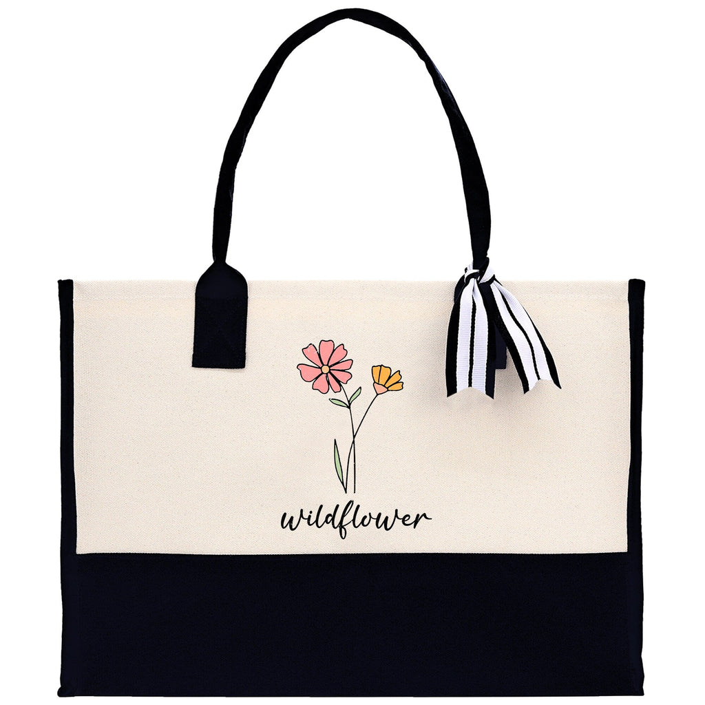 Floral Wildflower Cotton Canvas Tote Bag Mom Gift Mom Bag Mom Shopping Bag New Mom Gift Best Mom Ever Bag Boy Girl Mama Tote