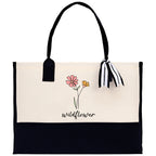 Floral Wildflower Cotton Canvas Tote Bag Mom Gift Mom Bag Mom Shopping Bag New Mom Gift Best Mom Ever Bag Boy Girl Mama Tote