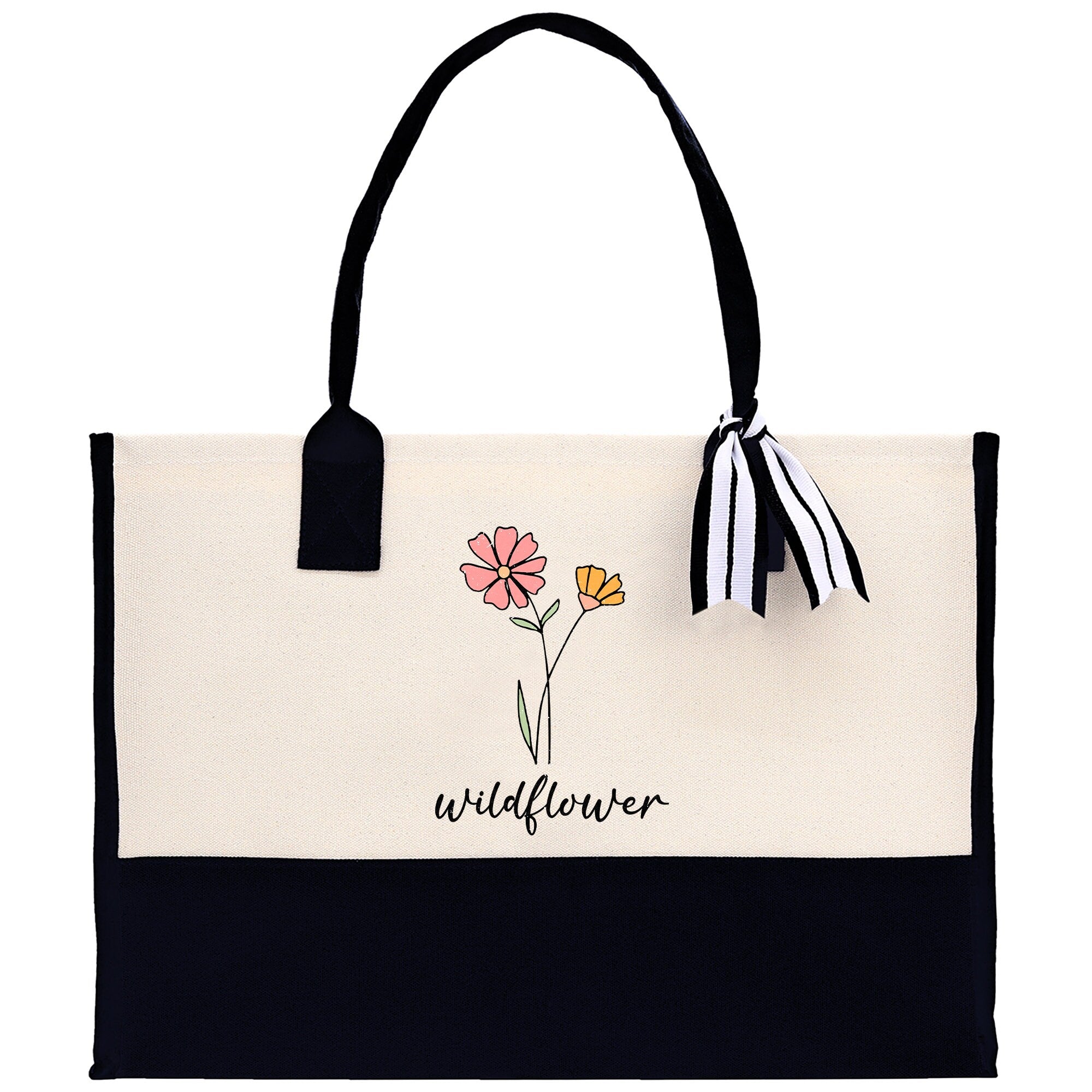 Floral Wildflower Cotton Canvas Tote Bag Mom Gift Mom Bag Mom Shopping Bag New Mom Gift Best Mom Ever Bag Boy Girl Mama Tote