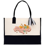 Retro Colorful Floral Mama Cotton Canvas Tote Bag Mom Gift Mom Bag Mom Shopping Bag New Mom Gift Best Mom Ever Bag Boy Girl Mama Tote