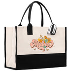 Retro Colorful Floral Mama Cotton Canvas Tote Bag Mom Gift Mom Bag Mom Shopping Bag New Mom Gift Best Mom Ever Bag Boy Girl Mama Tote