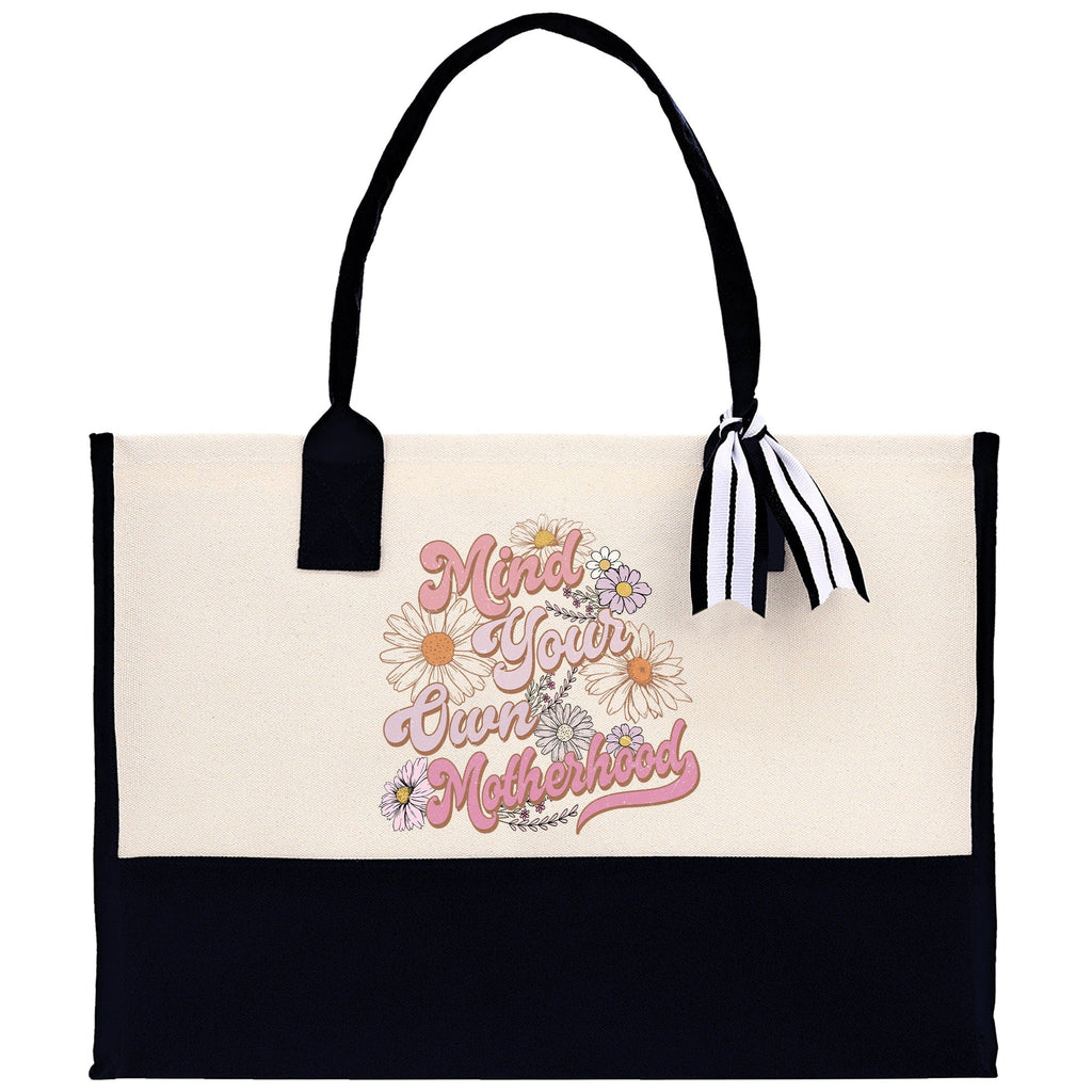 Retro Colorful Floral Mind Your Own Motherhood Cotton Canvas Tote Bag Mom Gift Mom Bag Mom Shopping Bag New Mom Gift Boy Girl Mama Tote