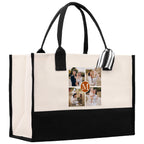 Custom Family Photo Collage and Initial Cotton Canvas Tote Bag Personalized Photo Tote Parent Gift Mothers Day Gift Picture Image Tote