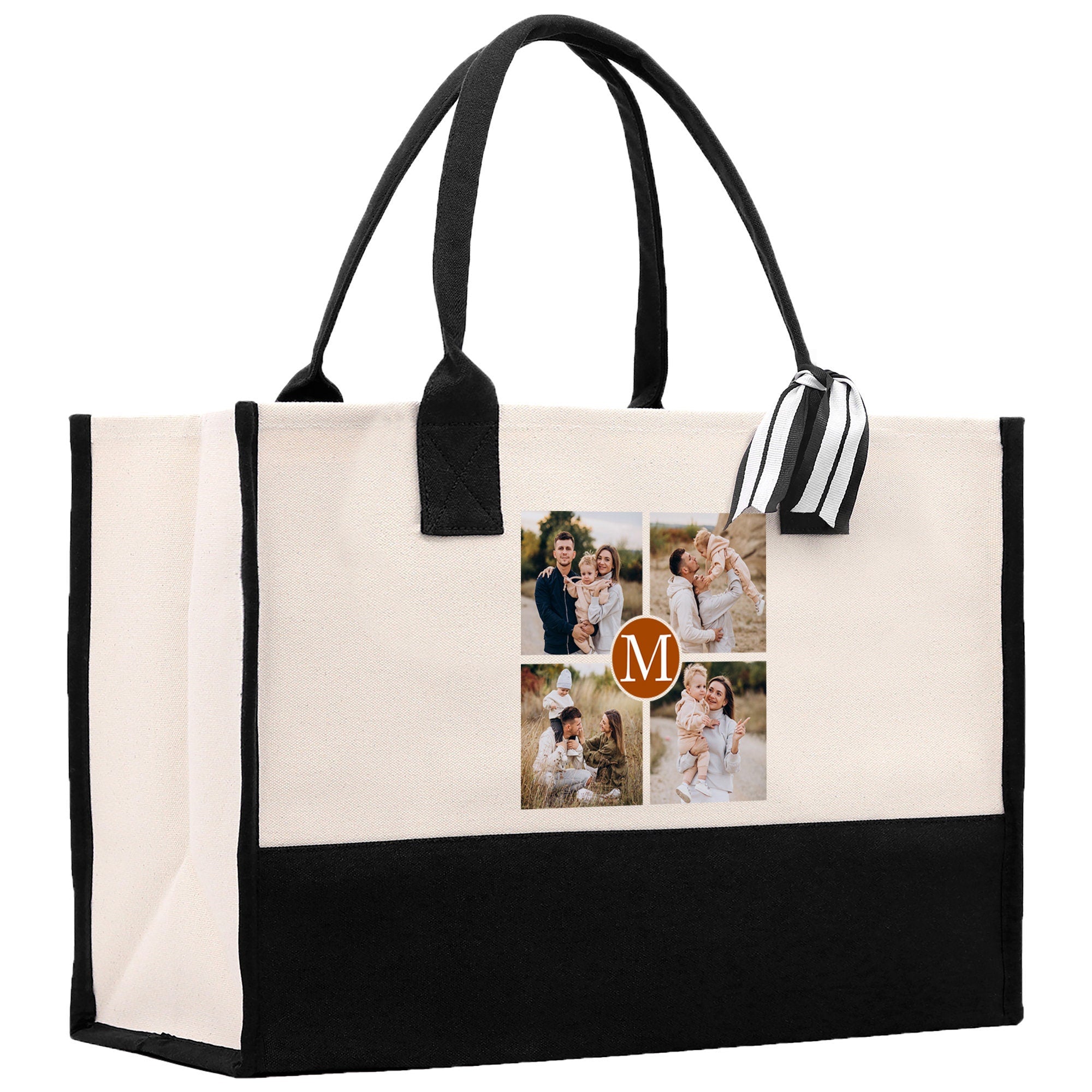 Custom Family Photo Collage and Initial Cotton Canvas Tote Bag Personalized Photo Tote Parent Gift Mothers Day Gift Picture Image Tote