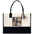 Custom Family Photo Collage and Initial Cotton Canvas Tote Bag Personalized Photo Tote Parent Gift Mothers Day Gift Picture Image Tote